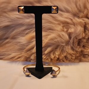 Gold Pyramid Stud Earrings And Braclet Set